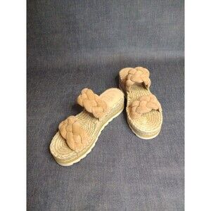 Oasis Society Women's Spring Tan Woven Natural Sandal Slide Size 6.5 Excellent!